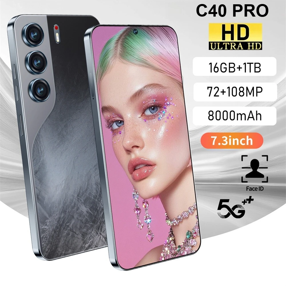 Оригинальный смартфон C40 Pro Android 14, 8000 мАч, 108 МП, 7,3 дюйма, глобальная версия, мобильные телефоны, 5G, двойная SIM-карта, сотовые телефоны, мобильные телефоны Оригинальный смартфон C40 Pro Android 14, 8000 мАч, 108 МП, 7,3 дюйма, глобальная версия, мобильные телефоны, 5G, двойная SIM-карта, сотовые телефоны, мобильные телефоны