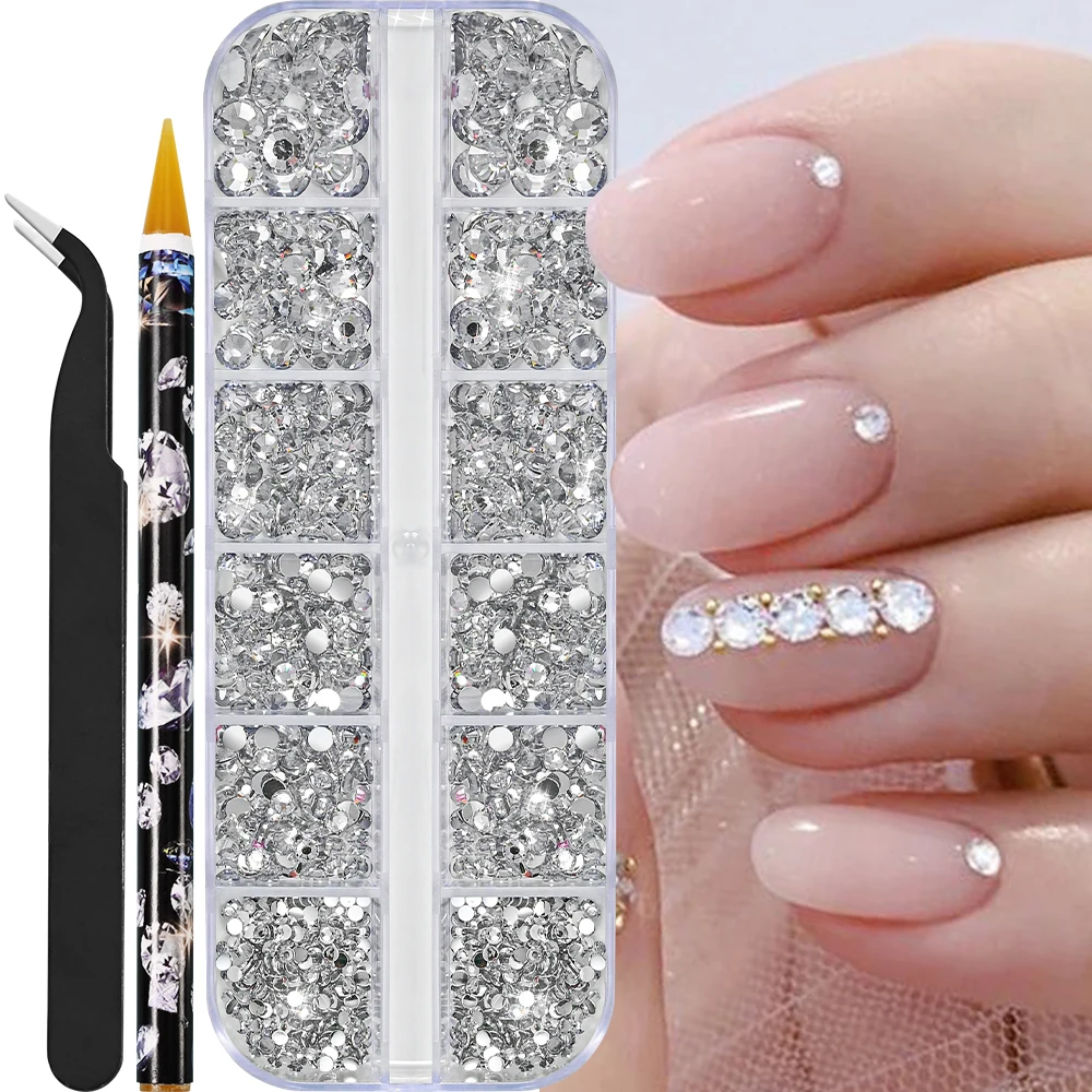 12 Gitter halbrunde Perlen Perlen 3D Nagel Charms 1,5/2/2,5/3/4/5 mm weiße Flatback Perlen Nagel Schmuck Nagel Handwerk Perlen Strasssteine