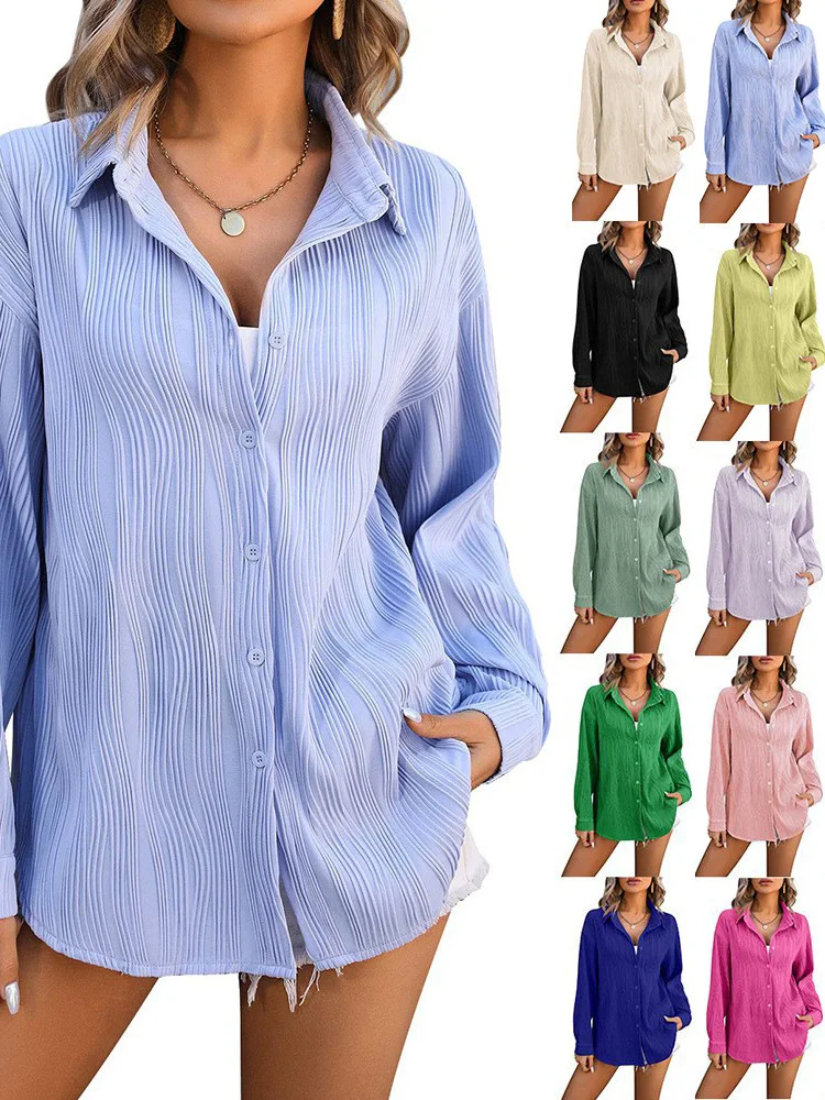 

Свободная женская одежда irt Wave Pattern Long Sve Casual Faion European Sle Летняя одежда Повседневная одежда для девочек