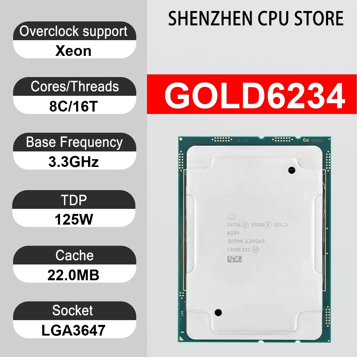 Intel Xeon GOLD6234 8 Core 16 Thread 3.3GHz 125W 22.0MB Cache 14nm Skylake-SP DDR4-2933 MHz SR3K6 LGA3647