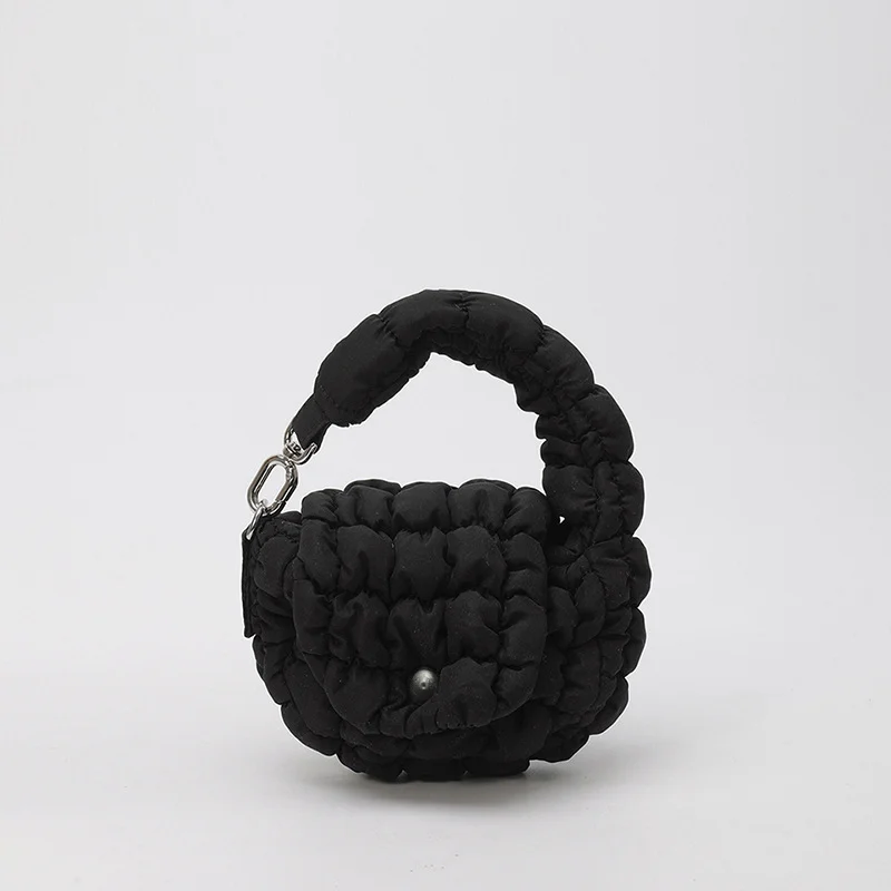 

Mini Bag Edgy Black Mini Cloud Waist Pack Lightweight Solid Secure Button Closure with Decorative Coin Purse and Headphone Bag