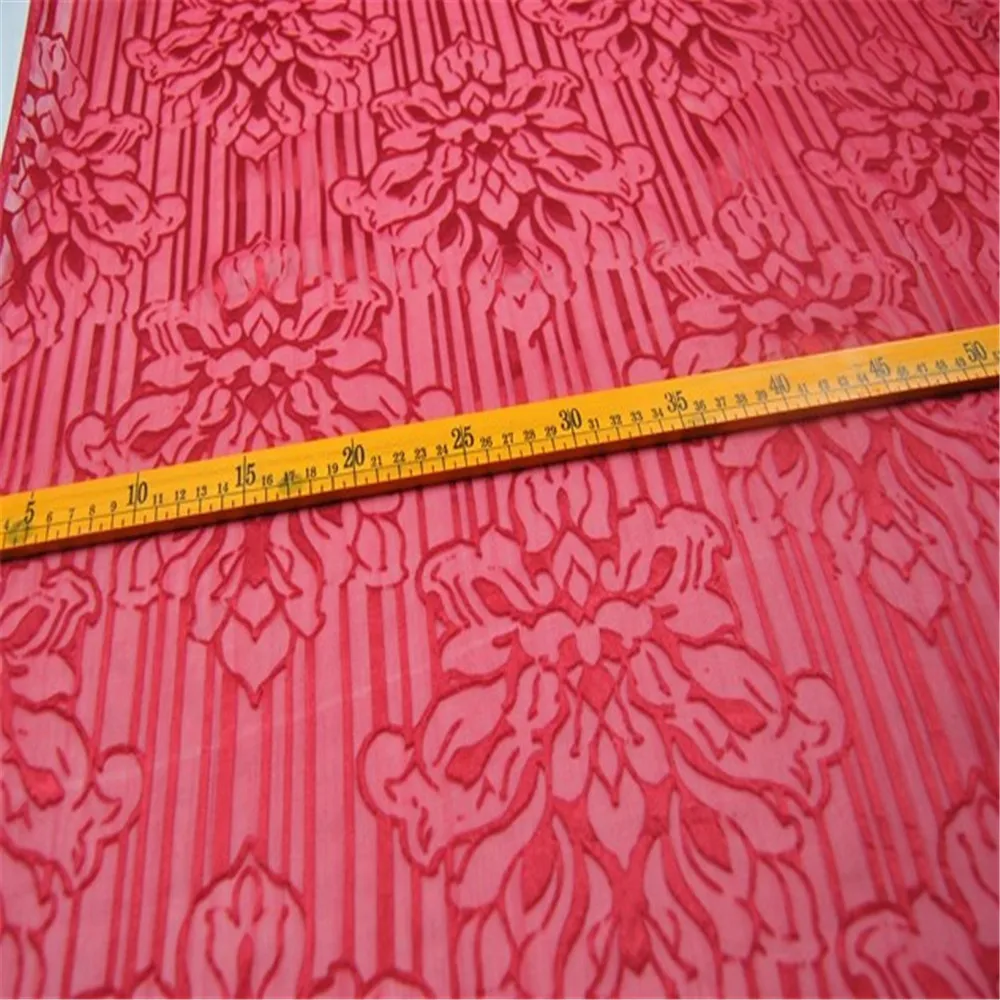 Festival Chinese Red Color Flower Opal Silk Burn Out Fabric for Wedding Clothes Cheongsam Dress