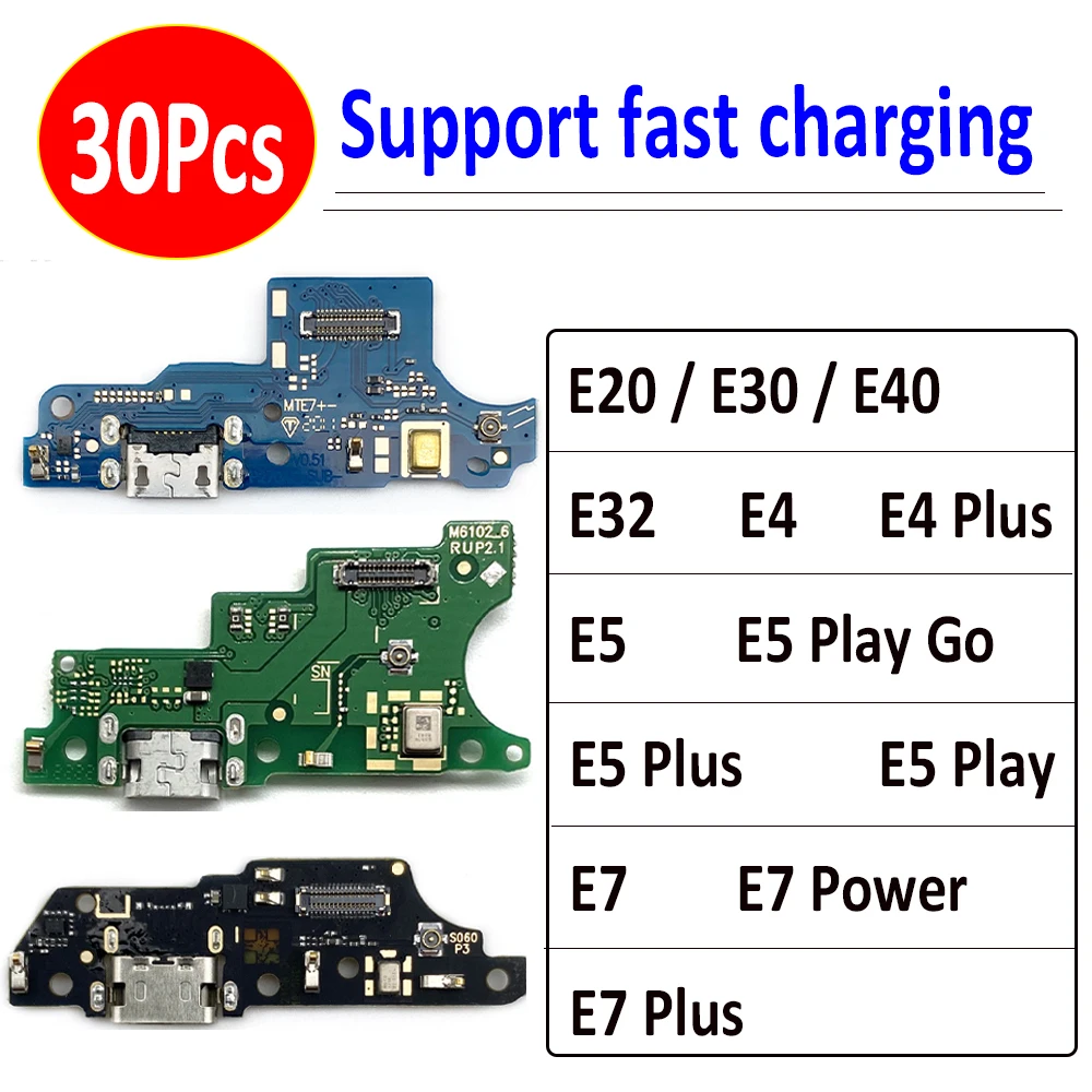 

30Pcs，USB Repair Charging Port Connector Microphone Board Flex Cable For Moto E20 E30 E40 E32 E4 E5 Play Go E6 Plus E7 Power E6S