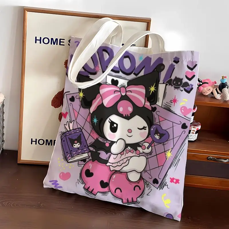 

Sanrio kuromi Canvas Bag Women's Large Capacity Cartoon Animation Storage Shoulder Bag Cute Outdoor Travel Bag Wholesale