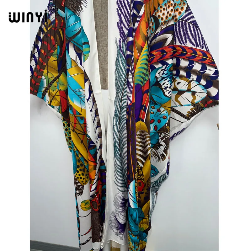 2022 NEW WINYI Summer fashion blog Beach Wear Cover Up Lady Boho Cardigan Retro printing elegant Silky sexy Holiday Kimono