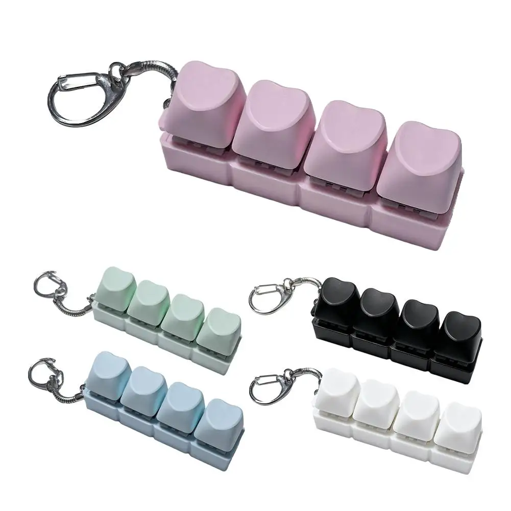 ของเล่นคลายเครียด 4 ปุ่มกดนิ้ว ของขวัญปุ่มกดแบบกดได้ พวงกุญแจคลายเครียด DIY พวงกุญแจผ่อนคลาย คีย์บอร์ดสำนักงาน W4X3