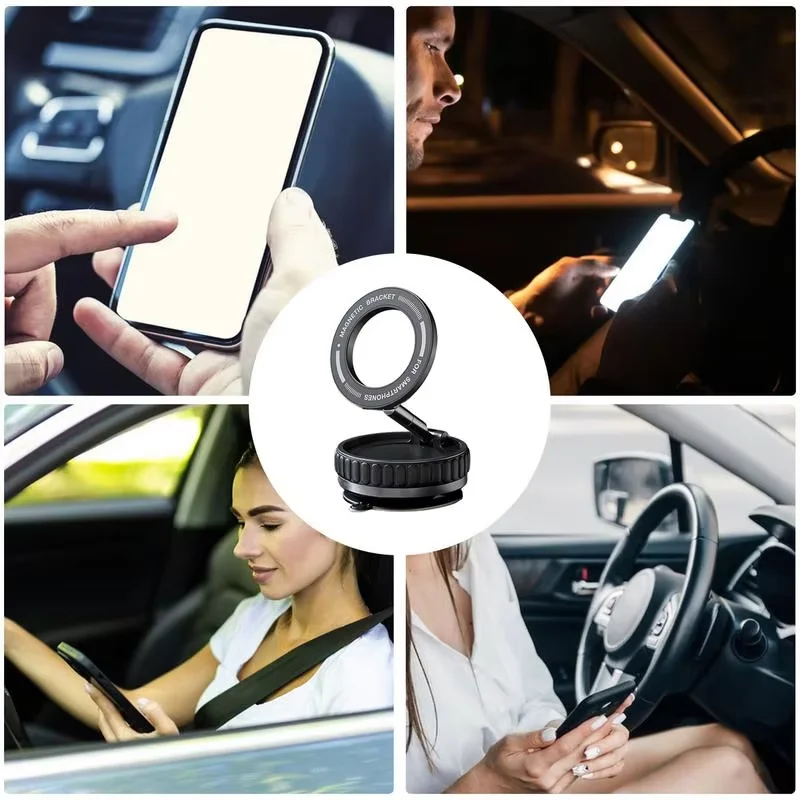 Support de téléphone portable à aspiration magnétique de navigation de voiture pliable 360 °   Support pour téléphone portable rotatif et stable à absorption sous vide