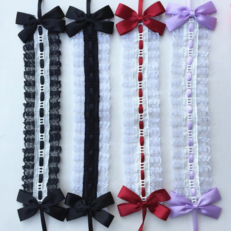 1PC Lolita increspato fascia dolce stella ricamo nastro di pizzo fiocco fascia per capelli con forcine Anime cameriera cosplay copricapo copricapo
