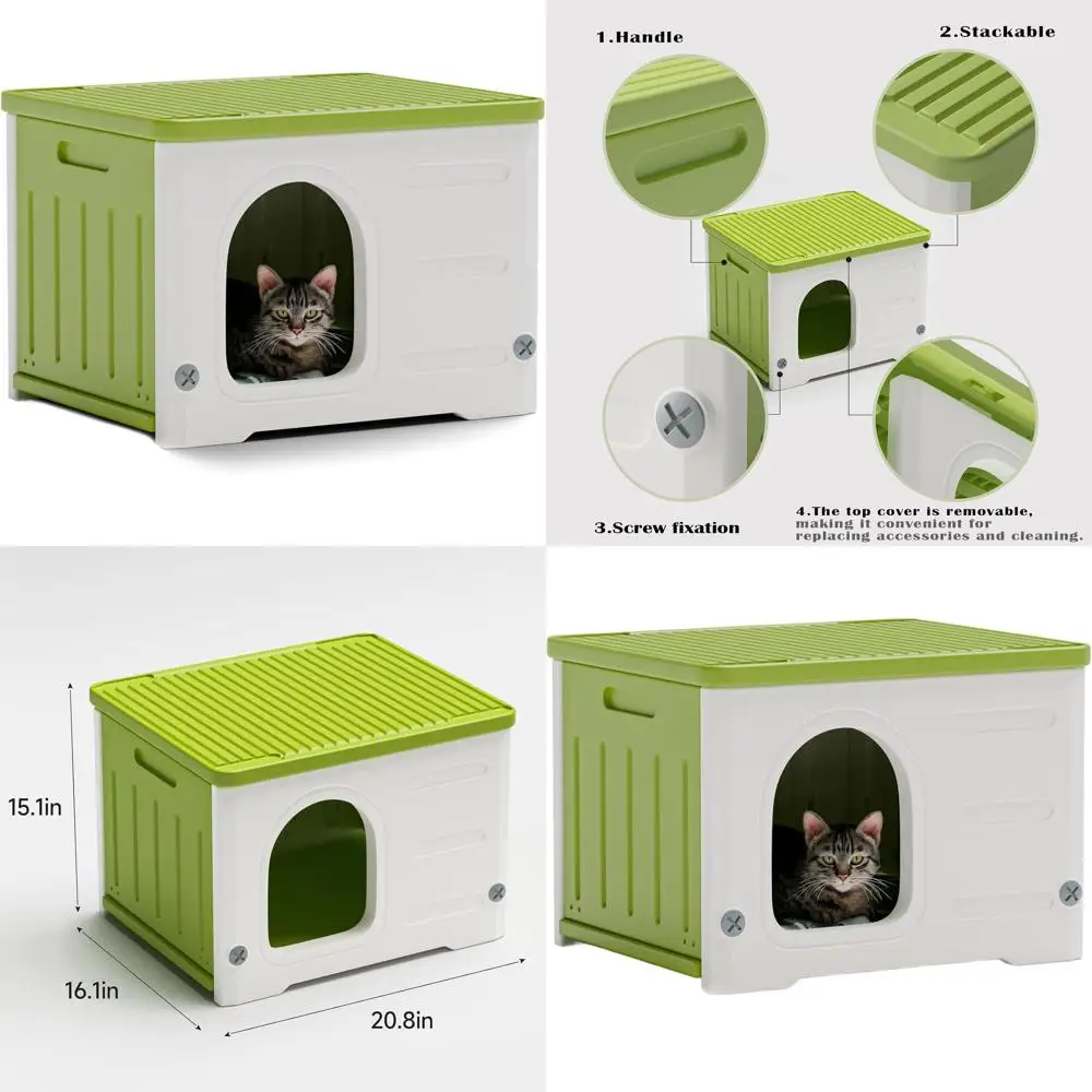

Складной, всепогодный и водонепроницаемый домик для кошек на высокой подставке для использования в помещении и на улице (зеленый)