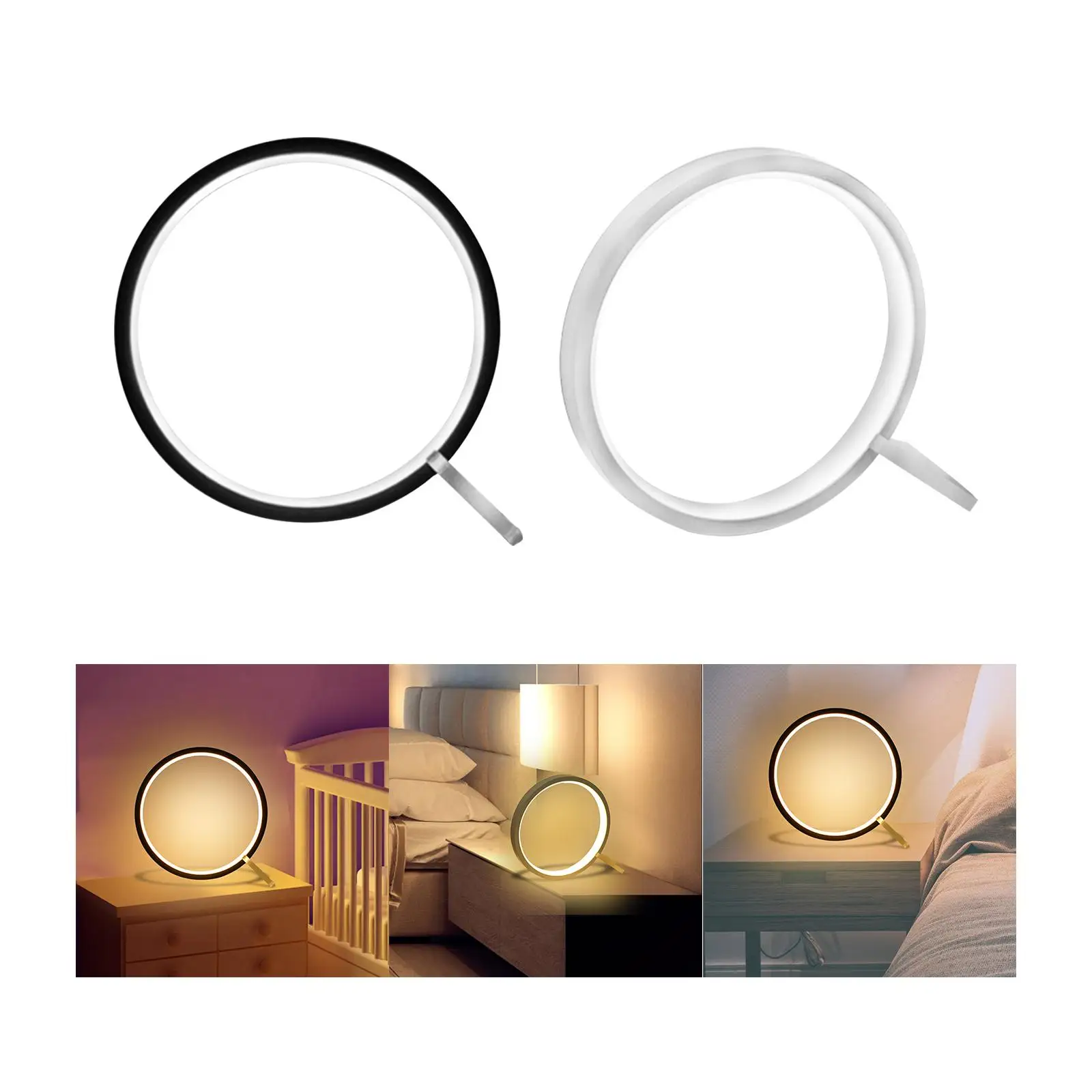 Simple Round Table Lamp USB Circle Night Light Portable NightStand Lamps for