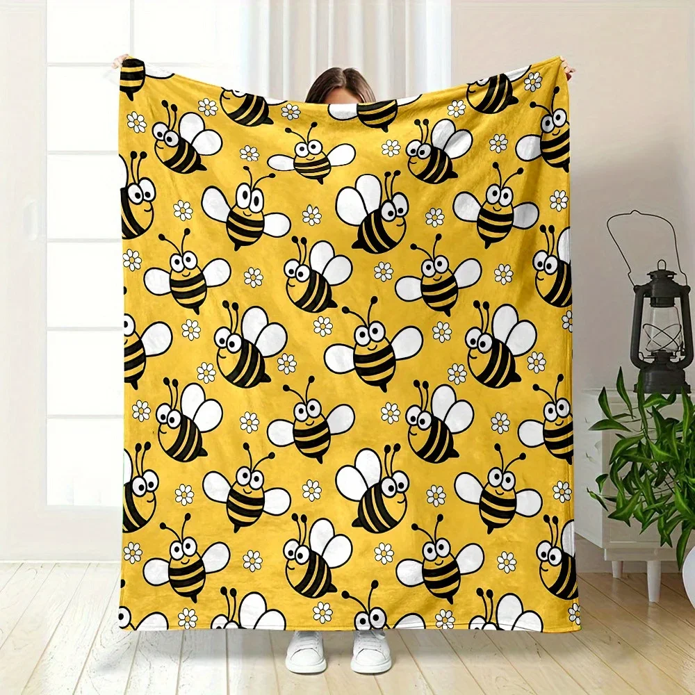Acogedora manta de franela con temática de abeja, suave, reversible, comodidad para todas las estaciones para cama, sofá