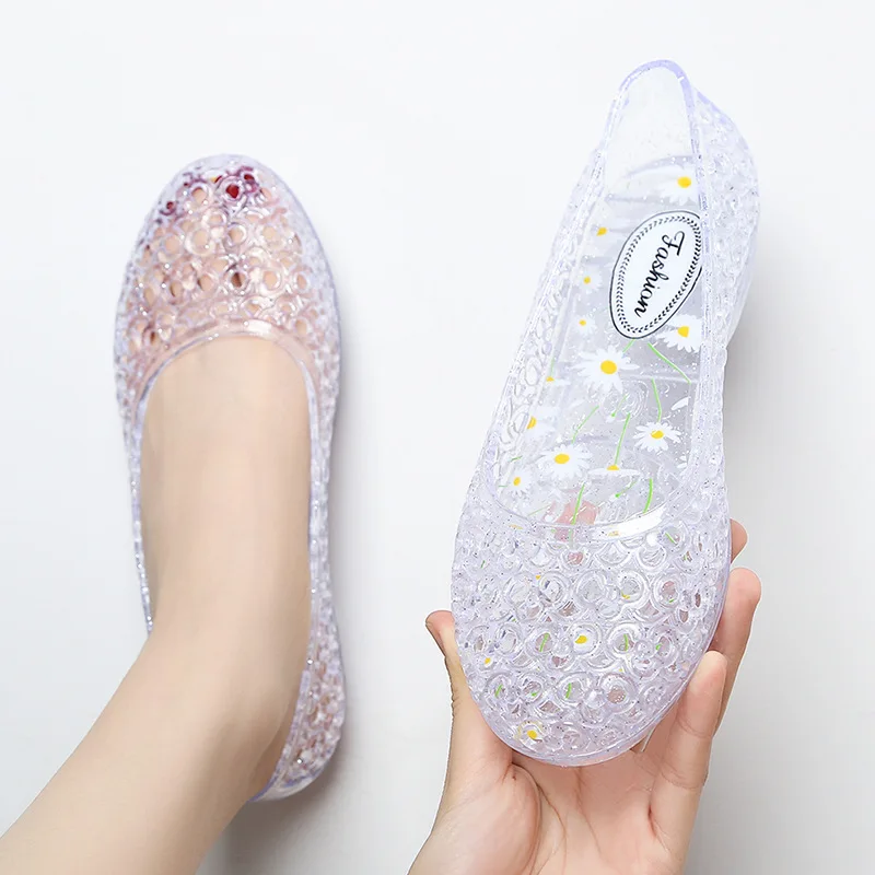 XIHAHA Summer Sneaker Women\'s Shoes Beach Flat Woman Porous Shoes Plastic Crystal Jelly Shoe Hollow Mesh Sandals Mother Shoes