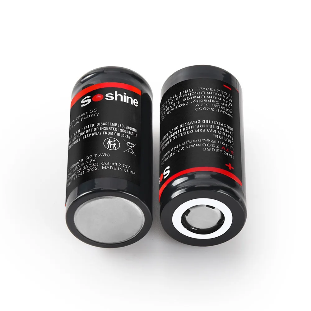 Soshine NCR 32650 7500mAh 3.7v Flat Top Li-ion Rechargeable Battery