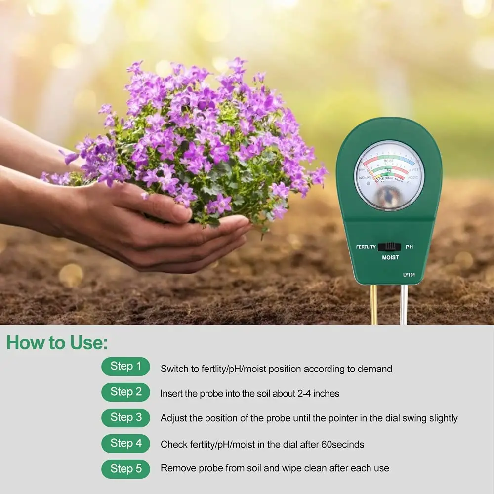 LY101 3 In 1 Soil Moisture Fertility PH Detector Soil PH Meter Hygrometer Soil Analyzer Planting Greenhouse Flower Beds Garden