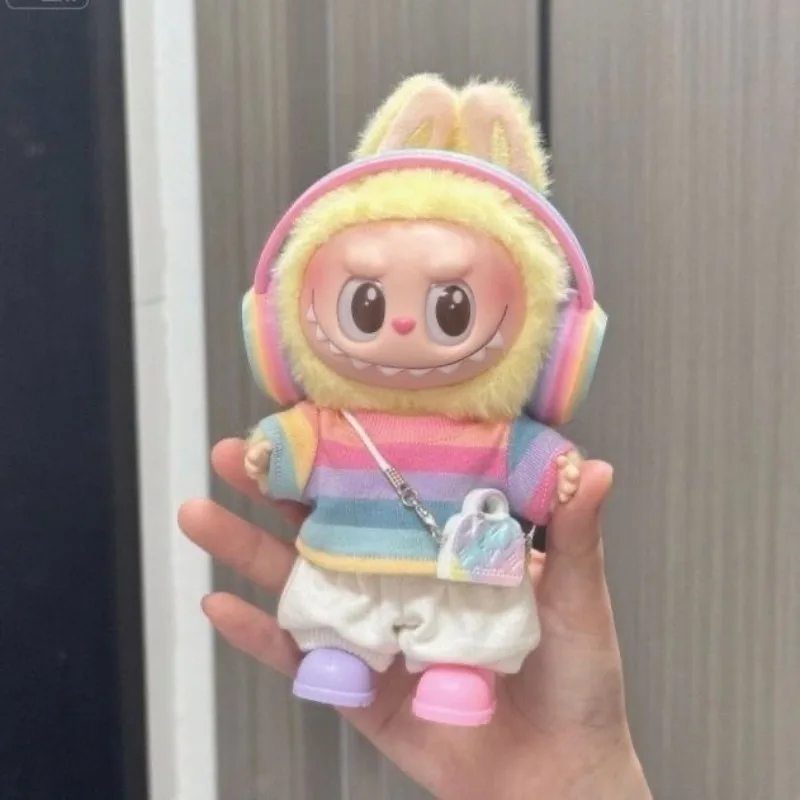 

Summer Colorful Pink Labubu Clothes Set 17cm Doll Clothes Vinyl Macaron Doll Party Clothing Accessories Suitable for Labubu