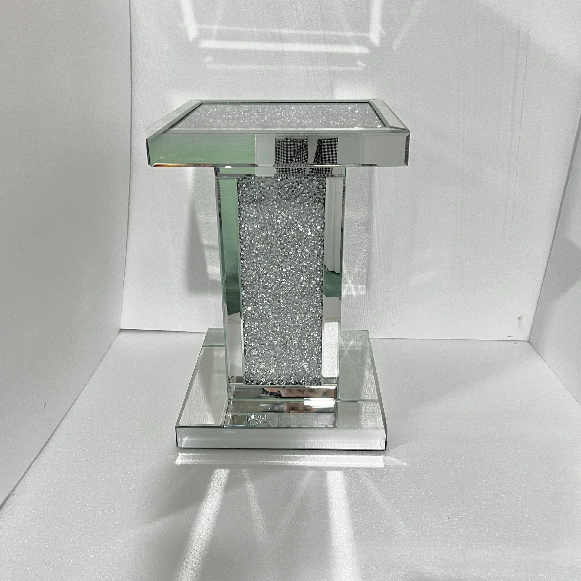 Hot Sale Light Luxury Mirror Corner Rhinestones Square Side Table Living Room Home Furniture Silver