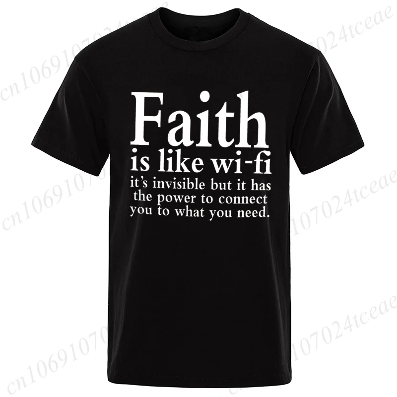 Men's Street Wear Faith Is Like Wifi God Jesus Religious Christian Funny T-shirt Short Sleeve Streetwear Summer T Shirts Men Top