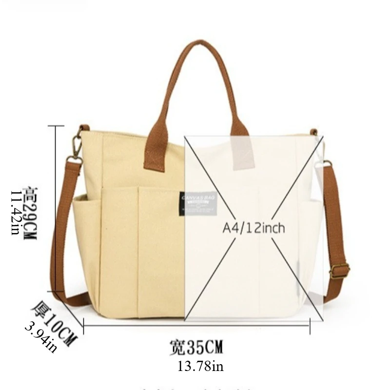 Large Canvas Tote Bag for Women, Minimalist Work Bag - Extra Wide Commuting Shopper, Durable Crossbody Shoulder Bag for School, view 4