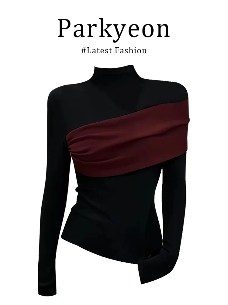 

Street Sle Нерегулярный подол Base irt f Высокий воротник Верхняя утягивающая цветная блузка для молодых женщин осенью