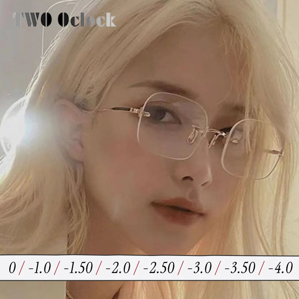 

Роскошные женские очки без оправы по рецепту, дизайнерская оправа для очков для близорукости, женская квадратная металлическая оправа - 2 минус, 5 диоптрий, 2025 г., безрамочная
