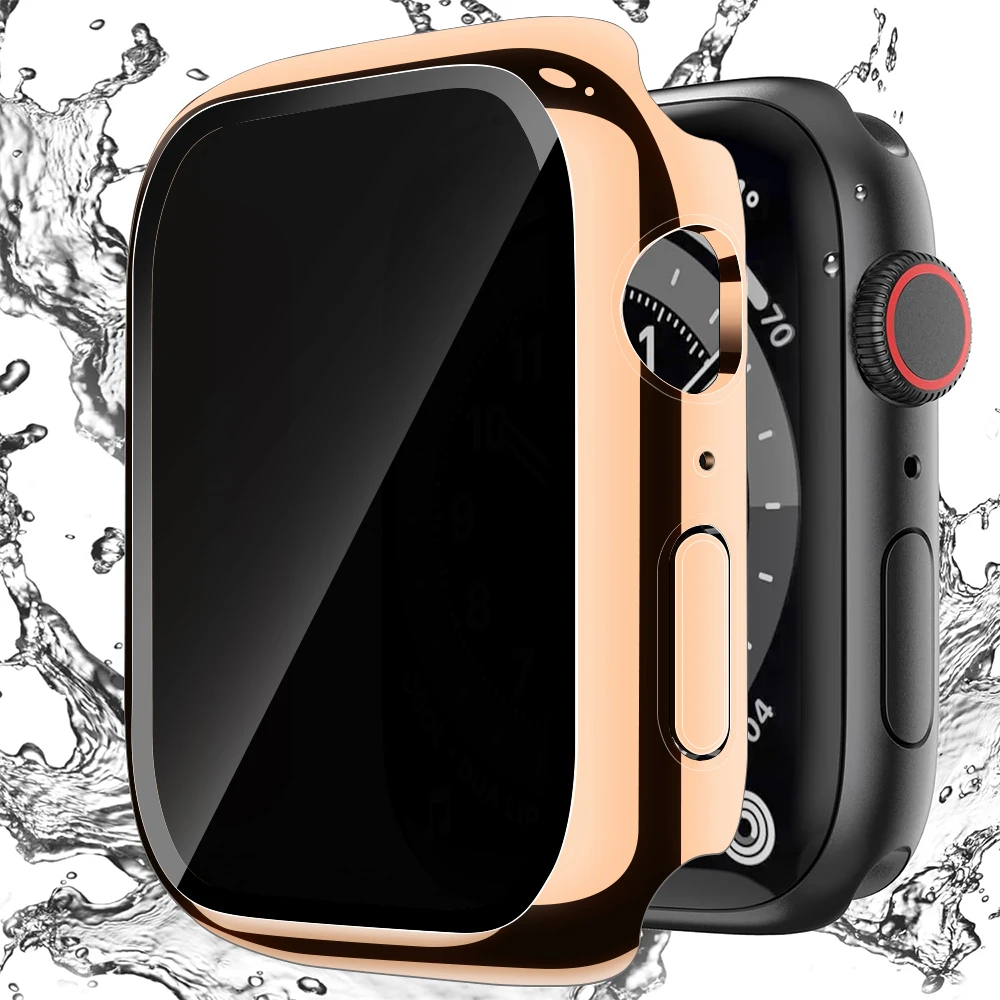 Casing pelindung layar privasi, penutup Bumper pelindung tahan air untuk iWatch 9 8 7 6 5 4 SE 45mm 40mm 41mm 44mm
