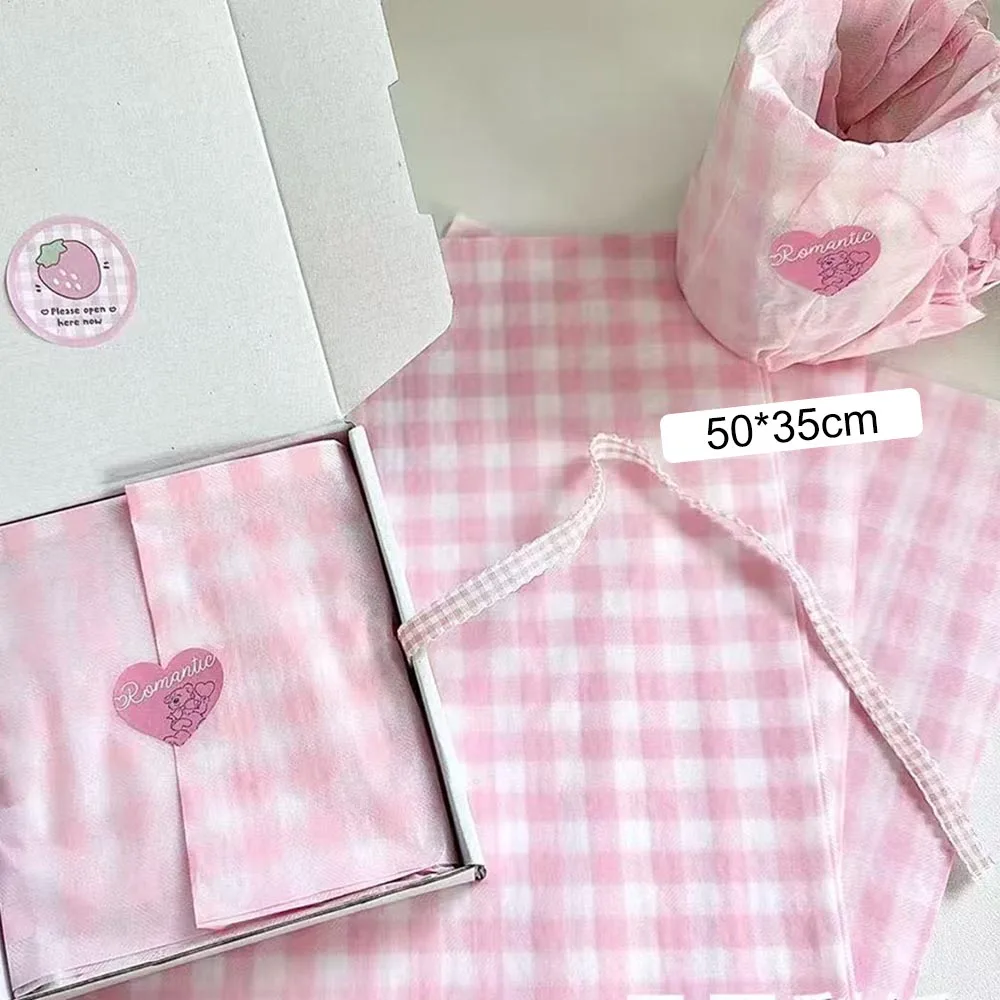 10sheets/pack Elegant Light Pink Checkered Gift Packaging Paper Pink Plaid Tissue Paper Birthday Party Gift Bouquet Wrap Paper