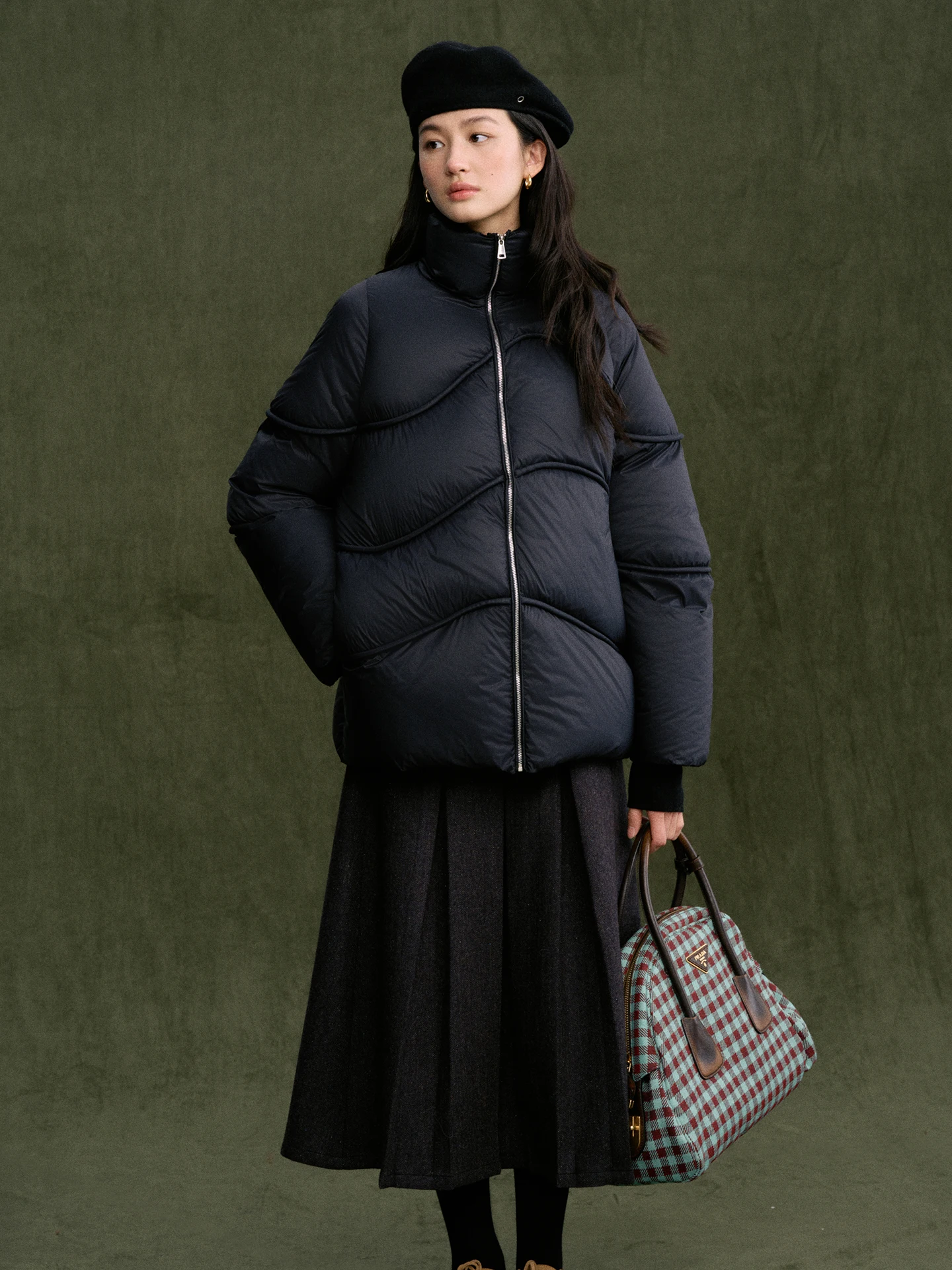 

Jicouture Women's Quilted White Du down Jaet Wave Stitch Thiened Mid-Length Coat Commute Sle Simple Design Winter Out...