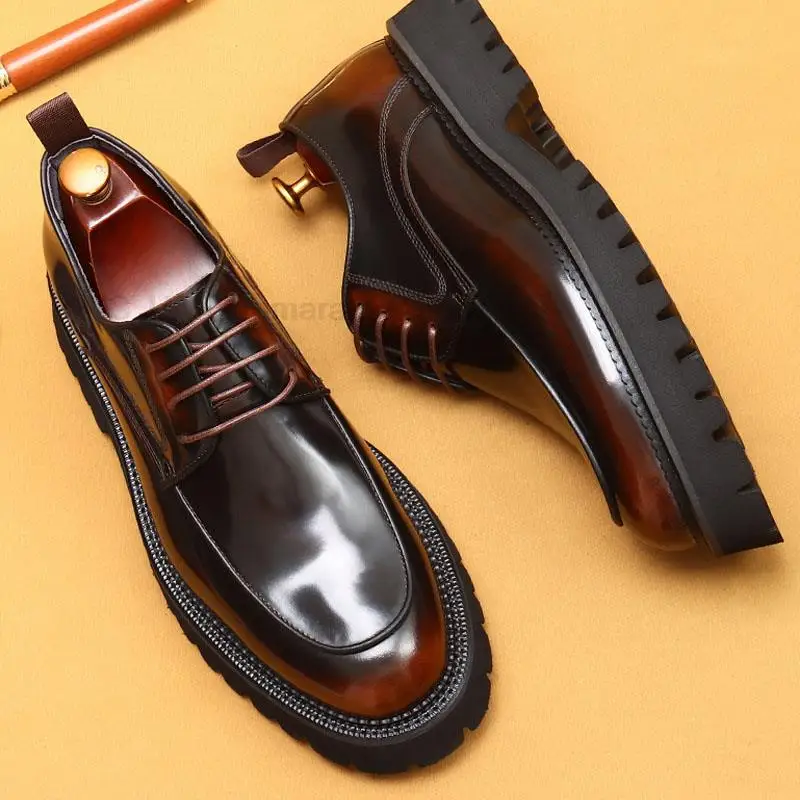 HKDQ Mens Cow Leather Oxford Shoes Genuine Leather Business Dress Derby Shoes Lace Up Round Head Formal Official Black Suit Shoe