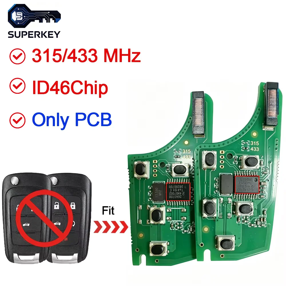 YOCASTY Remote Car Key PCB 315/433MHz ID46 Chip For Chevrolet Cruze Camaro Malibu Sonic Opel GMC Car Keys 4/5 Bth