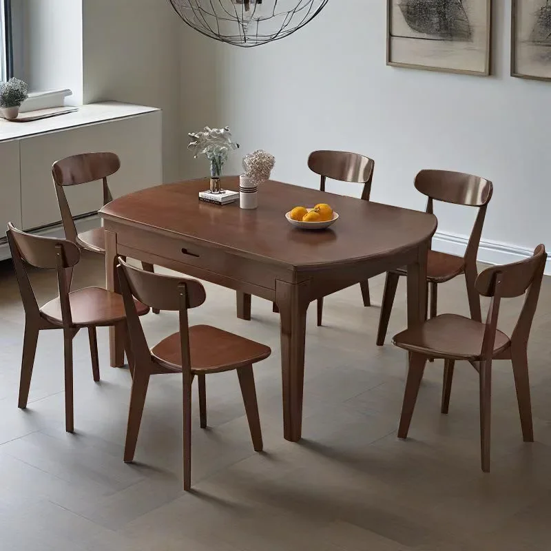 All solid wood retractable dining table invisible table family dinner multi-functional square and round dual-purpose