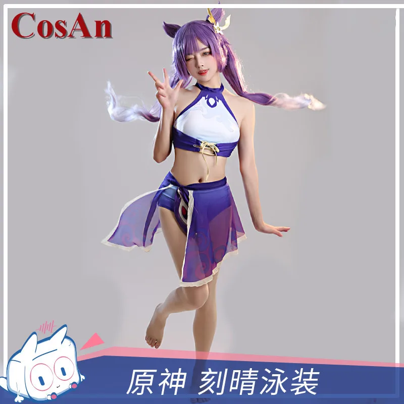 

CosAn Game Genshin Impact Keqing Cosplay Costume Sweet Lovely Hot Spring Jumpsuit Swimsuit Activity Party Role Play Clothing