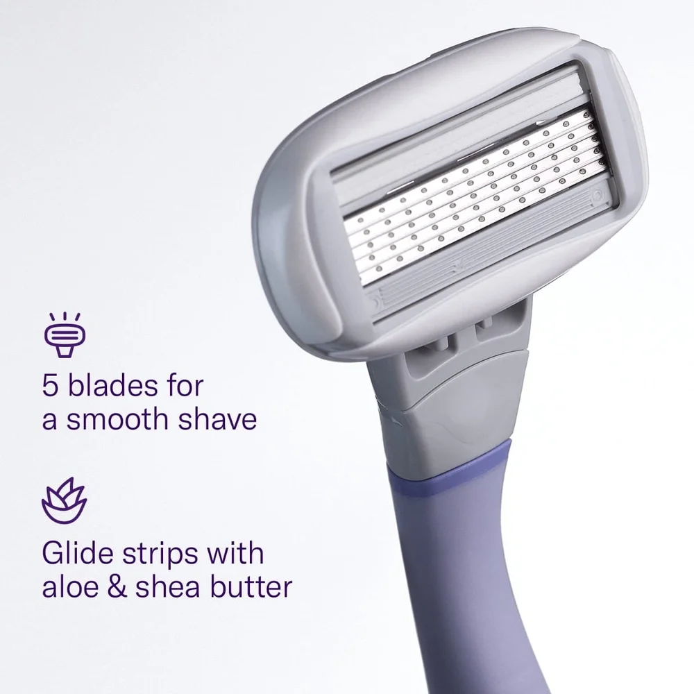 5-Blade Women's Razor Refills Pack of 4 Ultra Thin Blades 360 Degree Comfort System Flexible Hinge Irritation Protection Aloe