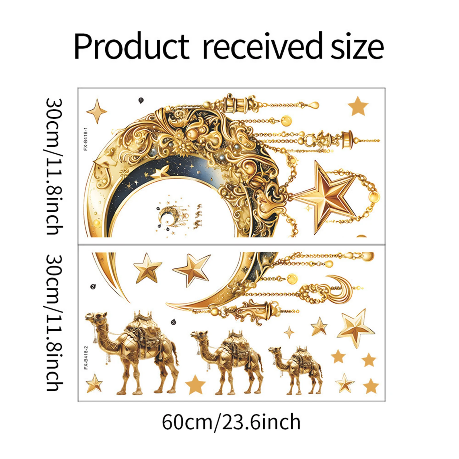 2Sheets Ramadan Wall Stickers Gold Moon Star Camel Pattern Peel and Stick Wall Decals Home Holiday Decor