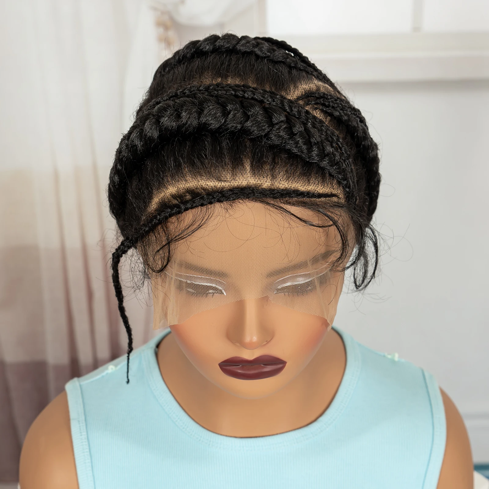 Full Lace Cornrow Braided Wigs Synthetic Handmade Bantu Braided Lace Wigs Natural Box Braids Wigs with Baby Hair for Black Women