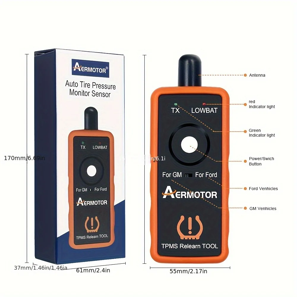 

AERMOTOR 2 IN 1 PLUS Super EL-50448 TPMS Relearn Tool For Ford For GM Automotive Tire Pressure Monitor Sensor 315/433 MHz Reset Tool 2in1 Activation Tool EL50448