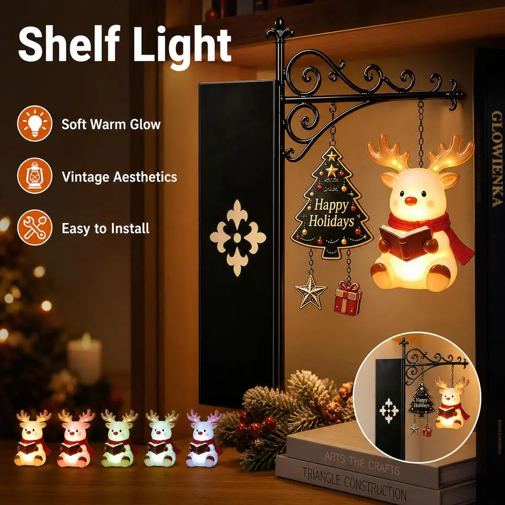 LED Light Christmas Snowman Hanging Ornament Reading Book Elk Pendant with Glow Light Xmas Tree Front Porch Home Holiday Decor