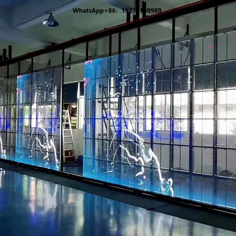 P7.8 Transparent LED Screen Warranty Customizable Brightness Pixels for Shopping Mall Atrium Glass Railing