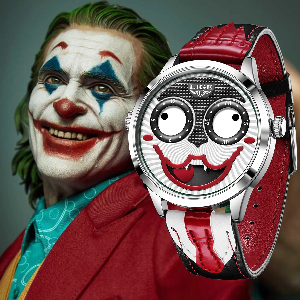LIGE 2026 Fashion Clown Watches for Men Christmas Gift Leather Quartz Watch Funny Pointer Waterproof Man Watch Reloj Hombre+BOX