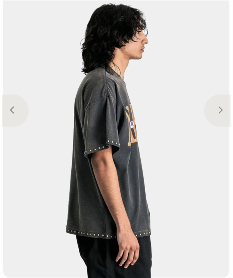 Summer Vintage SN Letter Printed Nail Bead Short Sleeved High Street Casual Loose Cotton Versatile Sports Trendy T-shirt Men