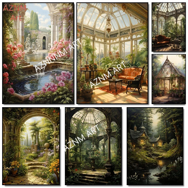 Renaissance Gewächshaus Pflanze Kunst Garten Retro Poster Drucke Leinwand Malerei Wand Kunst Bild Wohnzimmer Home Decor