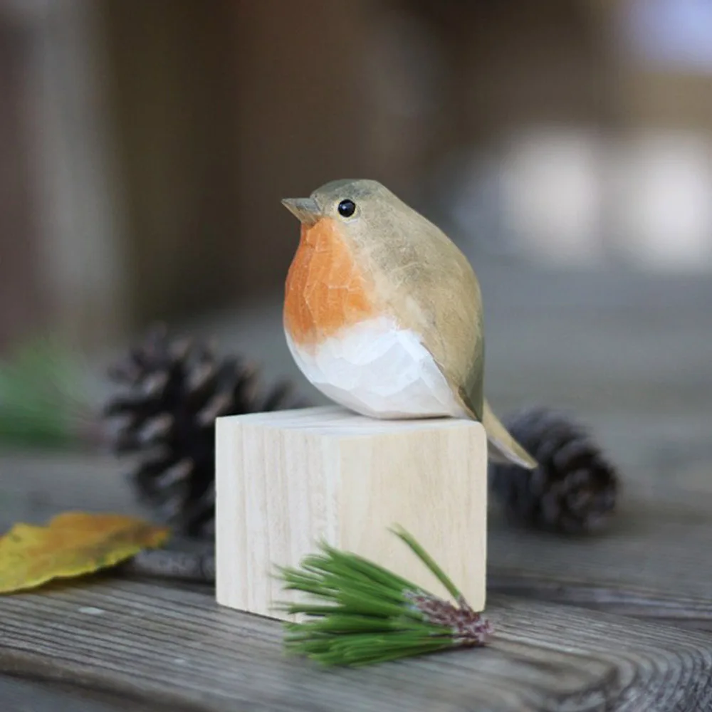 북유럽 스타일 순수한 수제 단단한 나무 조각 뚱뚱한 새 로빈 버드 홈 장식 나무 새 사랑스러운 선물 DropShipping