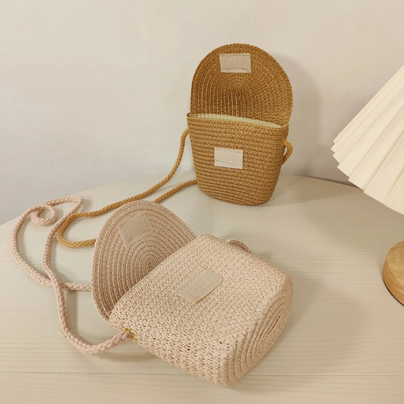 Woven Straw Bag Handmade Rattan Crossbody Handbags Knit Summer Beach Small Coin Purse USB Wired Headset Mini Bag Key Bag