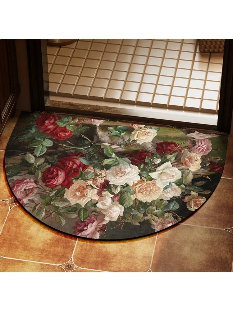 American retro oil painting style artistic sense non-slip floor mat flower bathroom absorbent door mat entrance door non-slip
