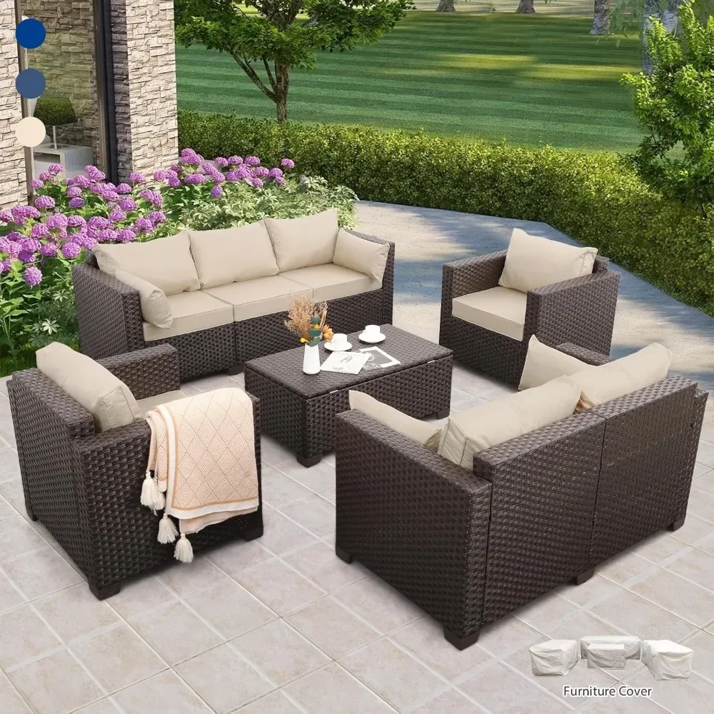 

5Piece Outdoor Furniture Set Patio Furniture Set Outdoor Couch Coffee Table with Storage Non-Slip Cushions and Waterproof Covers