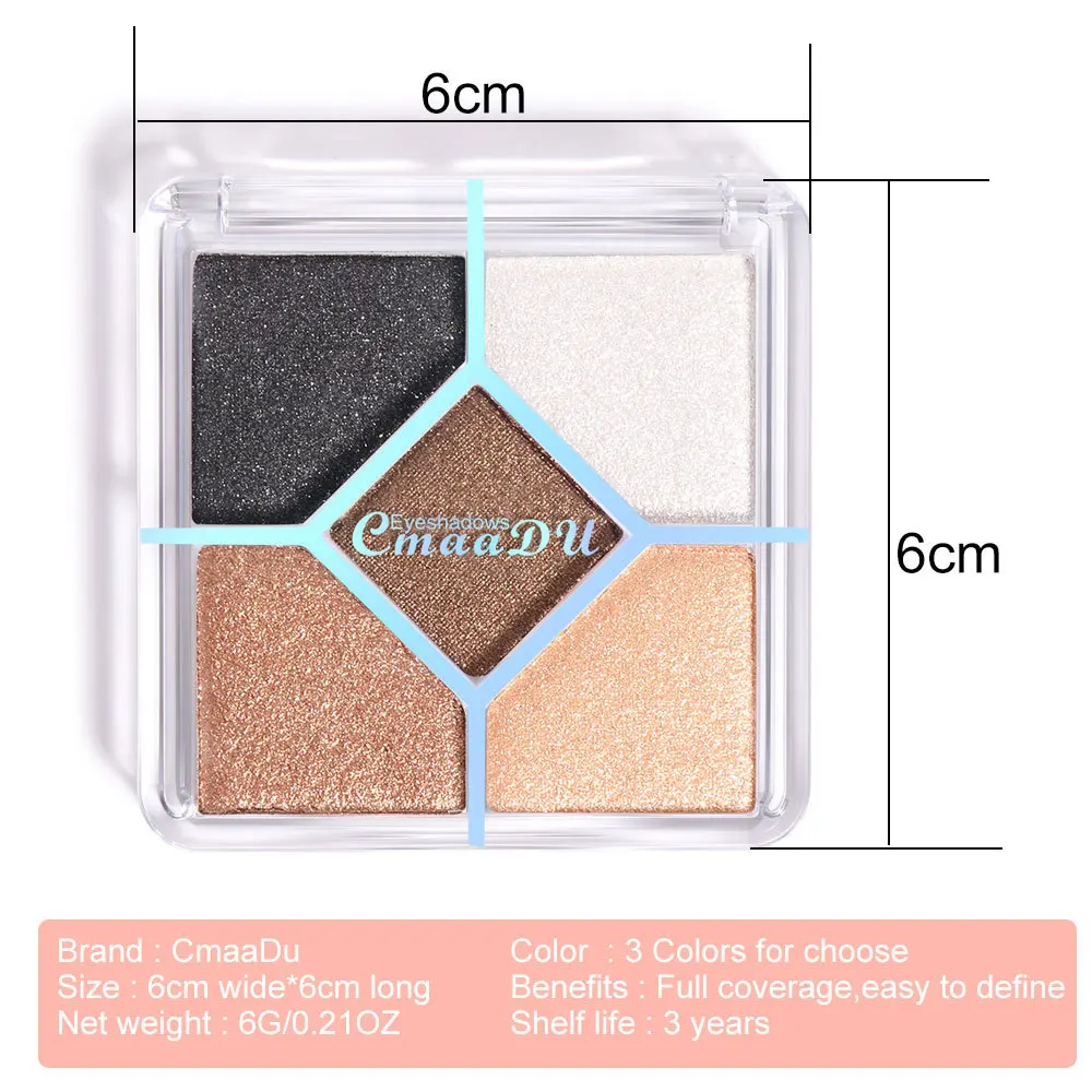 CmaaDu New 5 Color Eyeshadow Palette Butter Orange Brown Pearly Matte Glitter Eyeshadow Shiny Eye Shadow Long-lasting Eye Makeup