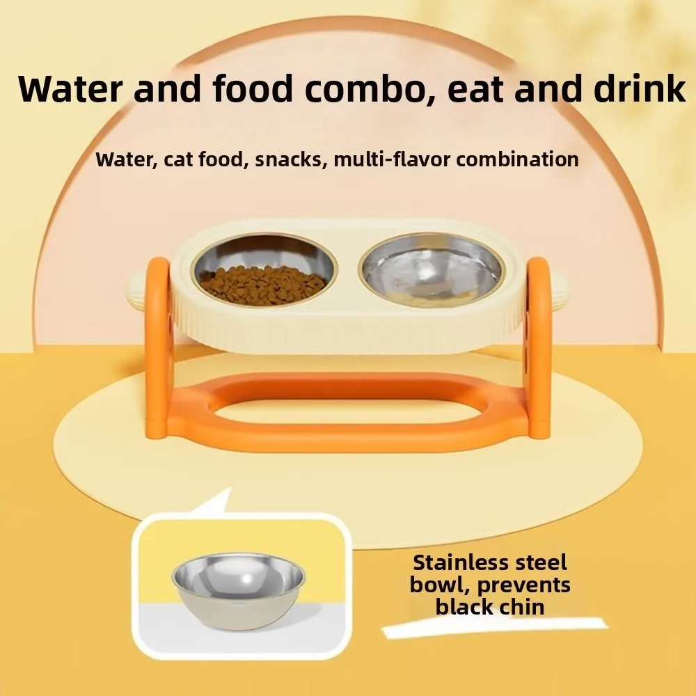 

Rotatable Pet High Footed Bowl Non-Slip Double Bowls Cat Food Water Bowl Multifunction Anti-flip Pet Water Feeder Container