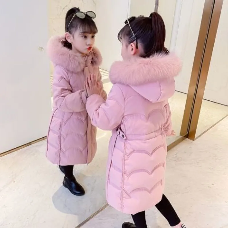 

Утолщенное хлопковое стеганое пальто больших размеров для маленьких девочек-подростков, зимняя одежда средней длины, стильная детская куртка