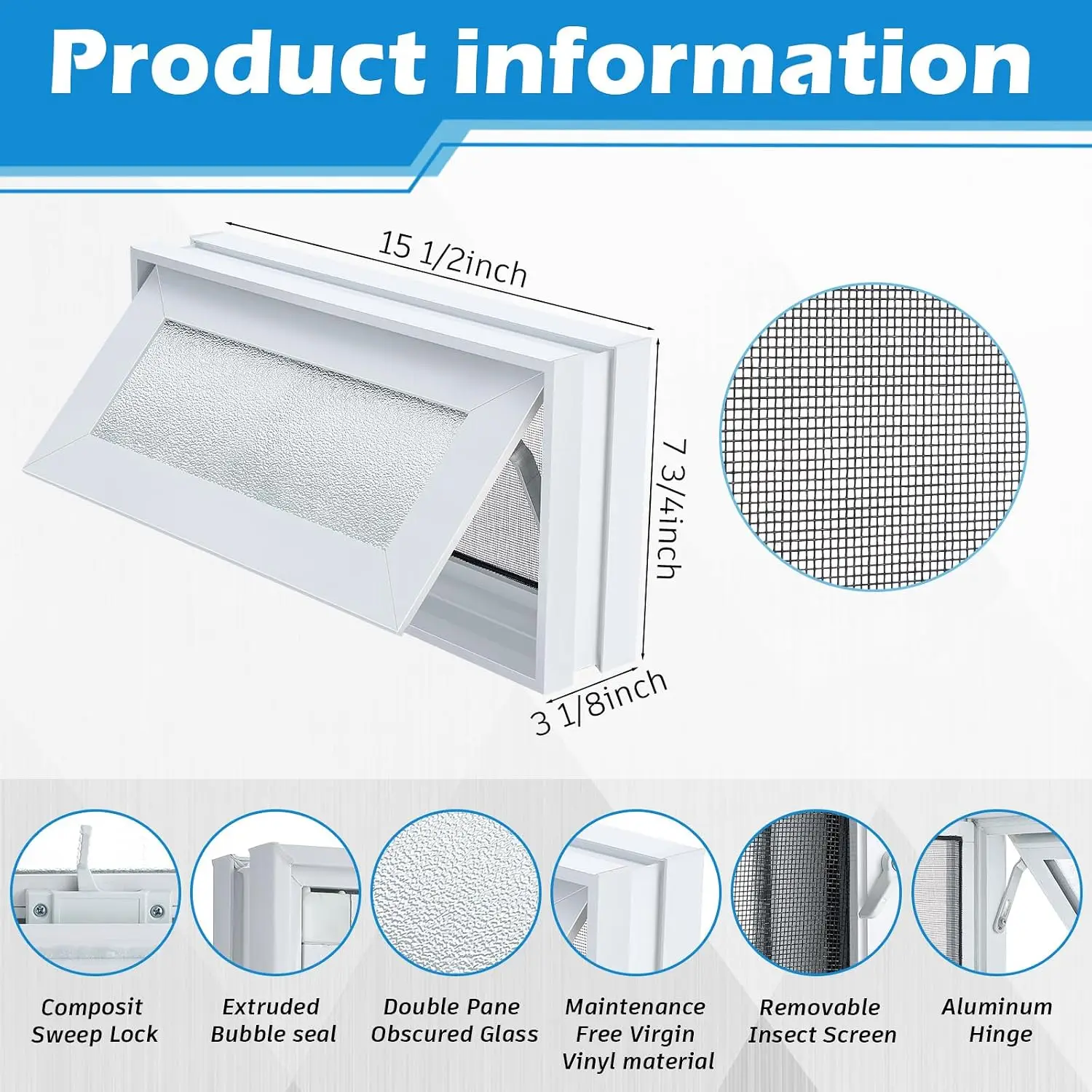 CroBlissful 1 Pcs 16'' x 8'' Small Basement Windows Sliding White Vinyl Bathroom Window Window Mobile Home Windows with Double G