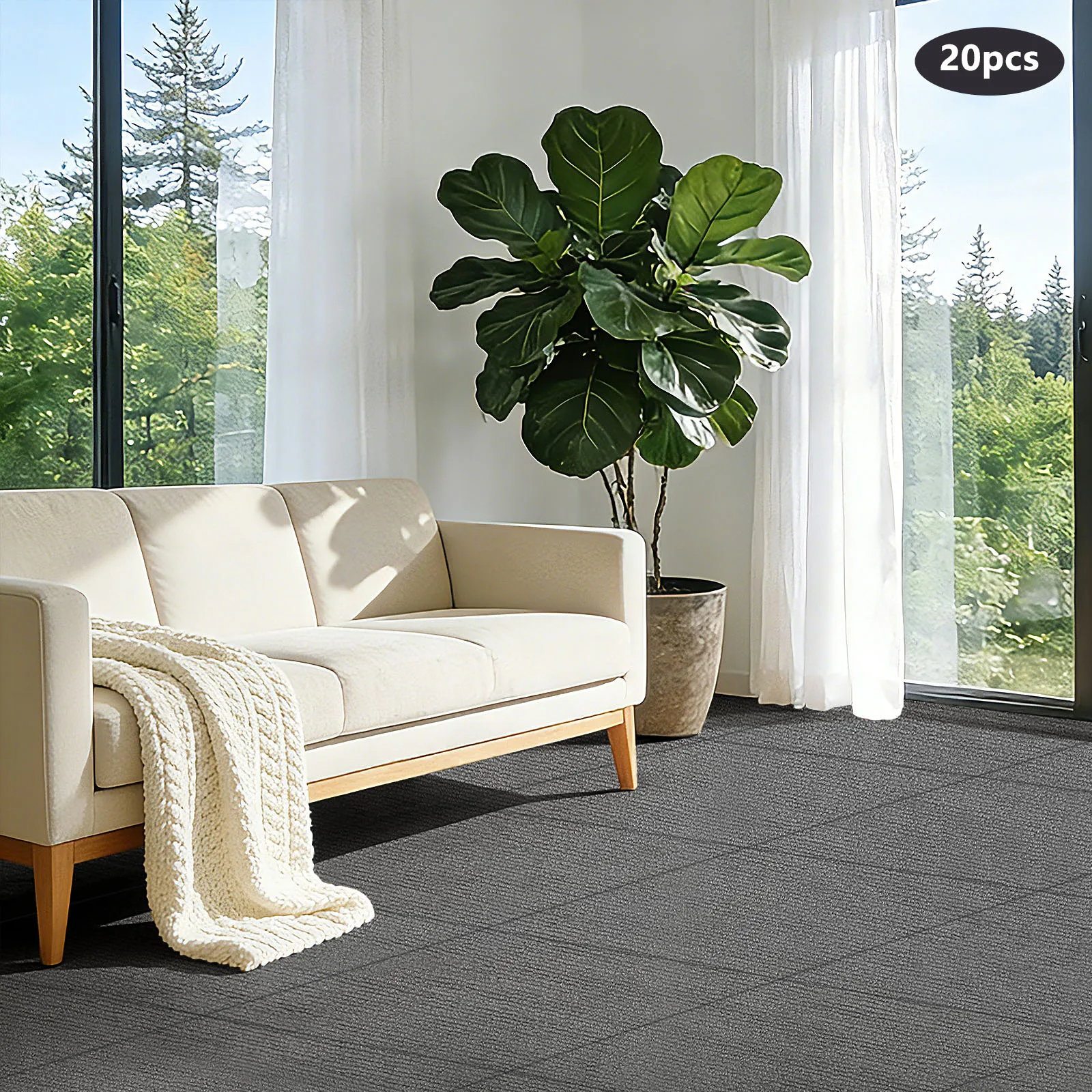 20pcs 50*50cm Self Adhesive Carpet Floor Tiles Sticker Square Rugs Peel And Stick Mat Diyflooring For Bedroom Home Decor Light Gray/Black/Dark Gray