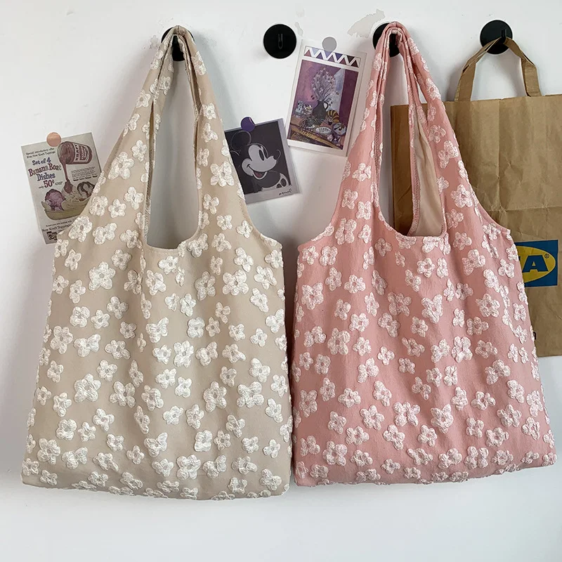 Ladies Vest Lace Canvas Bag Design Tote Bag Simple Fairy Flower Lace Shoulder Bag Tote Bag Capacity Ladies Shopping Bag